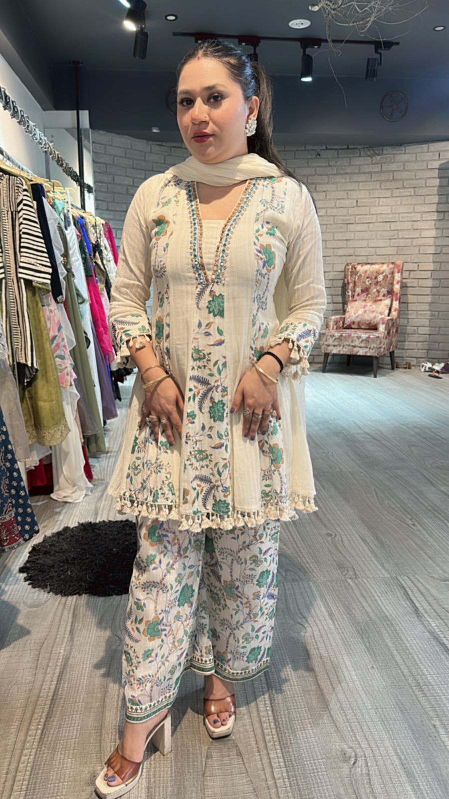 Varanasi ivory Blue peplum Digital Suit