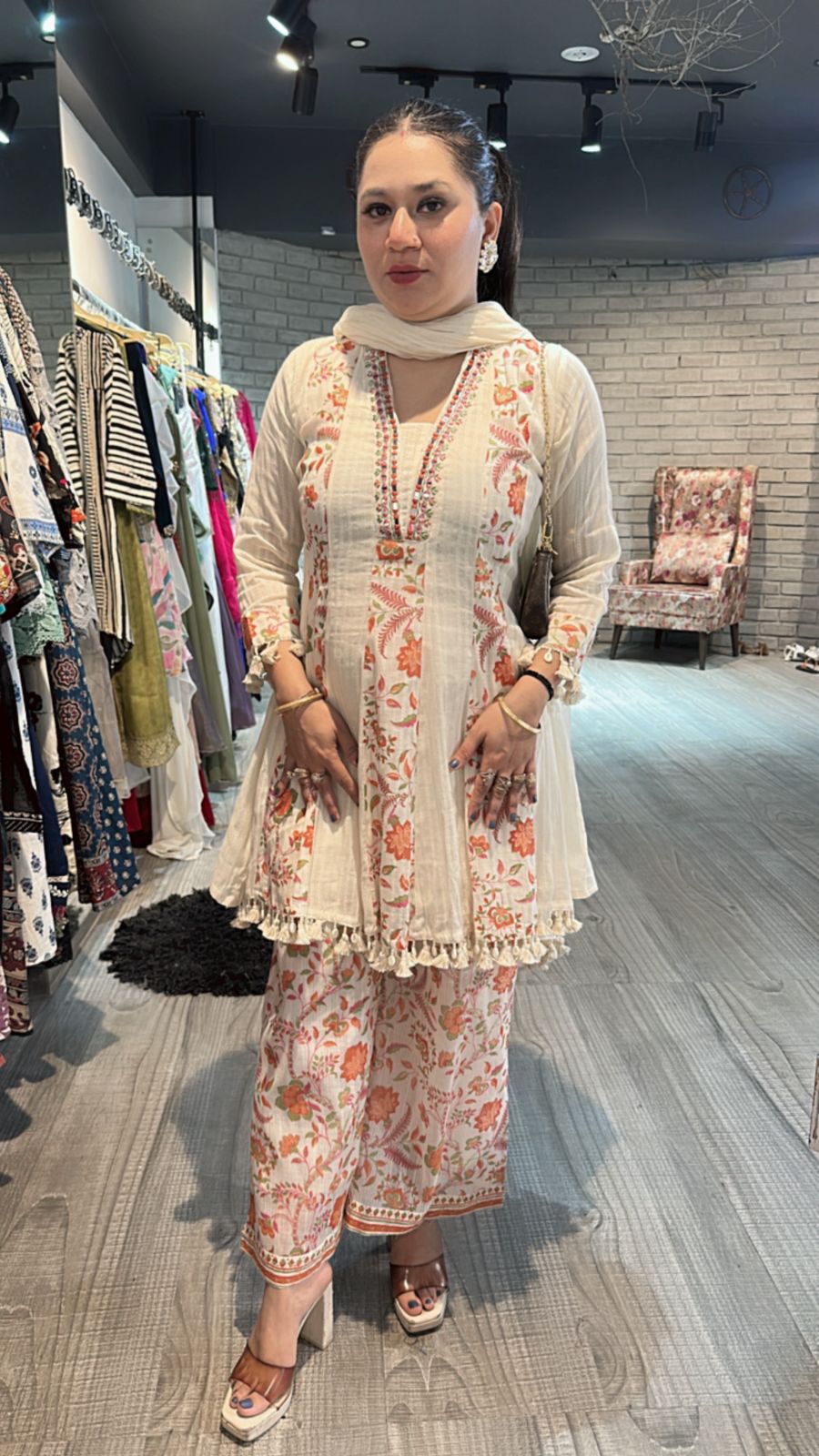 Varanasi ivory Rust peplum Digital suit