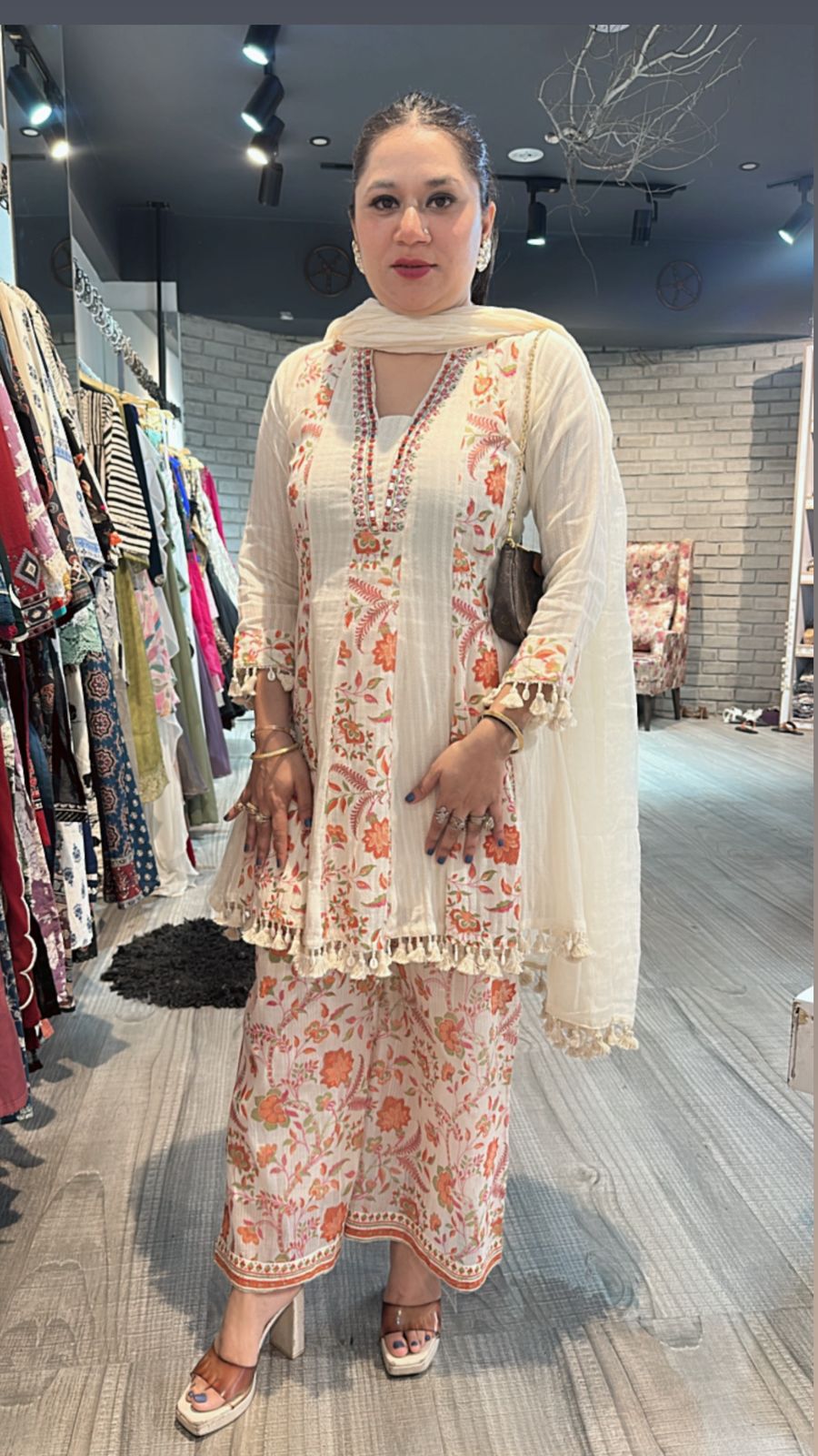 Varanasi ivory Rust peplum Digital suit