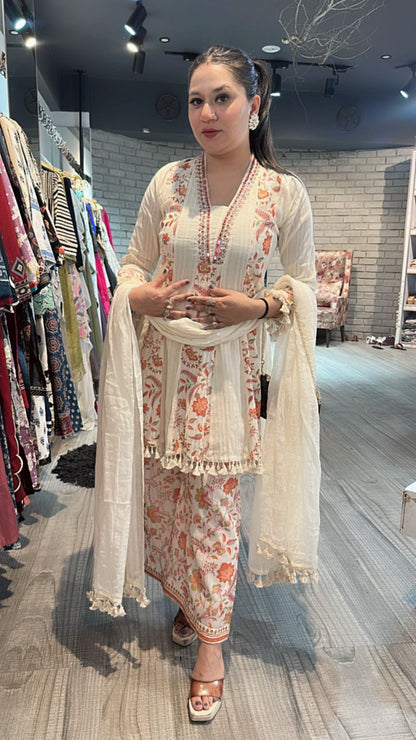 Varanasi ivory Rust peplum Digital suit