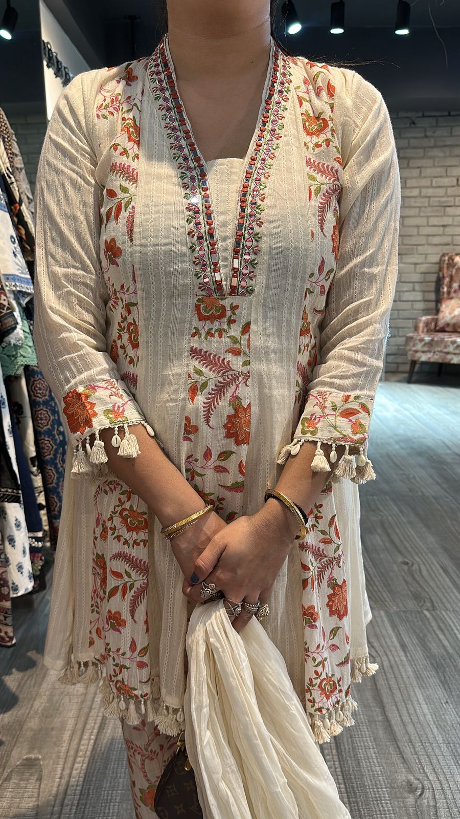 Varanasi ivory Rust peplum Digital suit