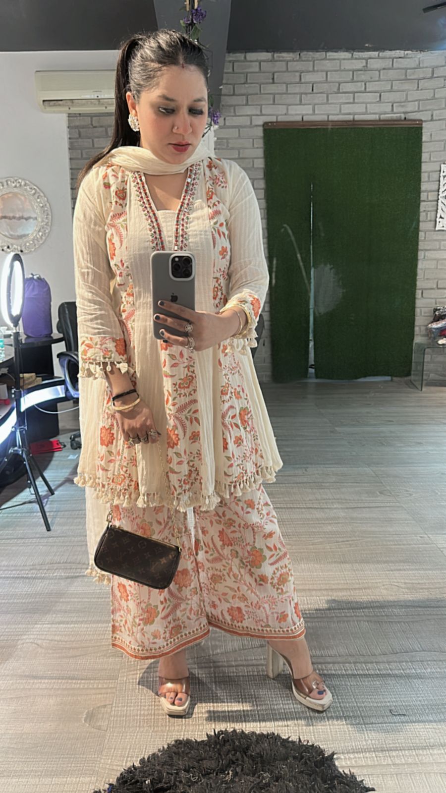 Varanasi ivory Rust peplum Digital suit