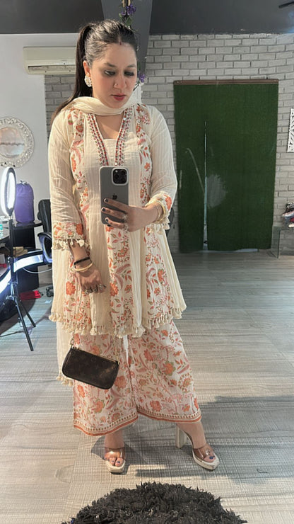 Varanasi ivory Rust peplum Digital suit