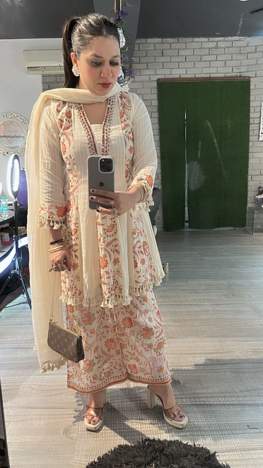 Varanasi ivory Rust peplum Digital suit