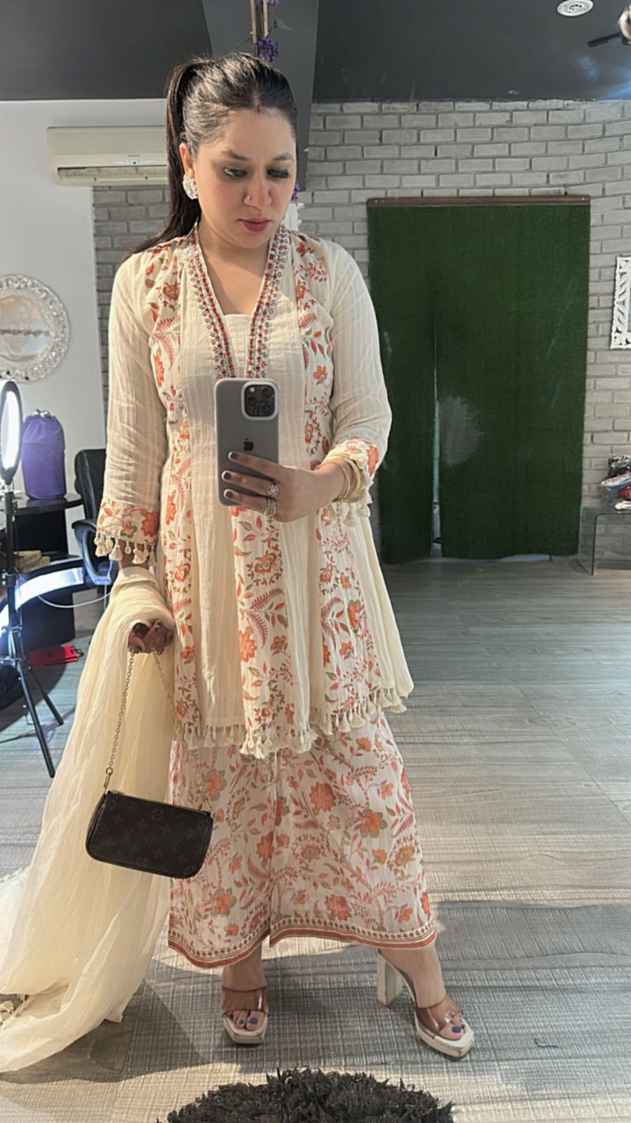Varanasi ivory Rust peplum Digital suit