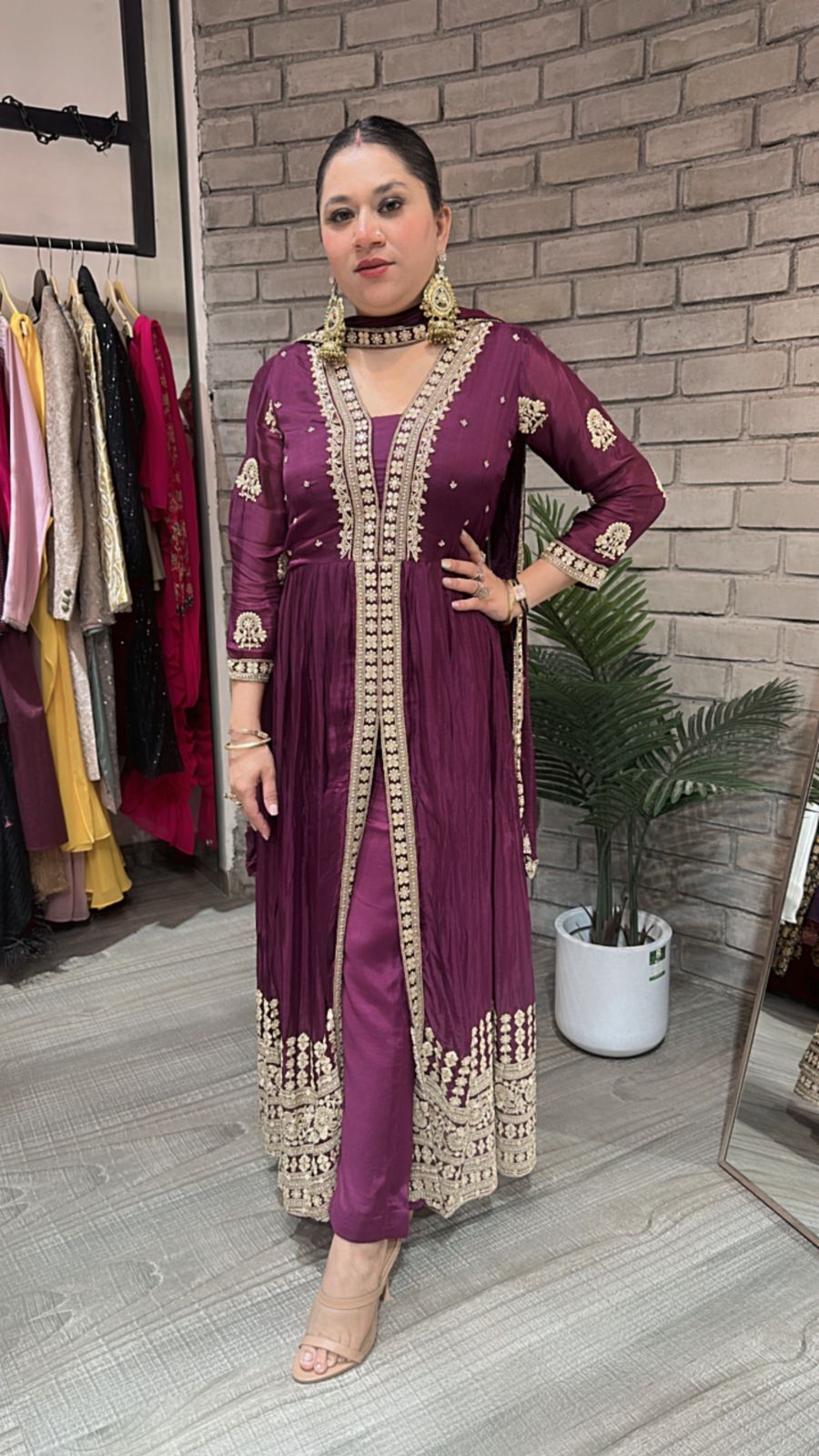 Fida wine front cut Anarkali Suit