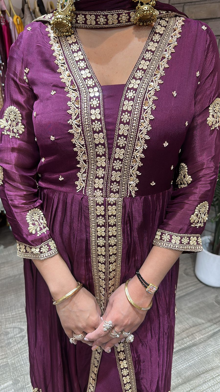 Fida wine front cut Anarkali Suit