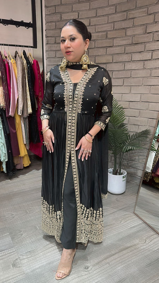 Fida Black front cut Anarkali Suit
