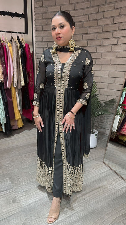 Fida Black front cut Anarkali Suit