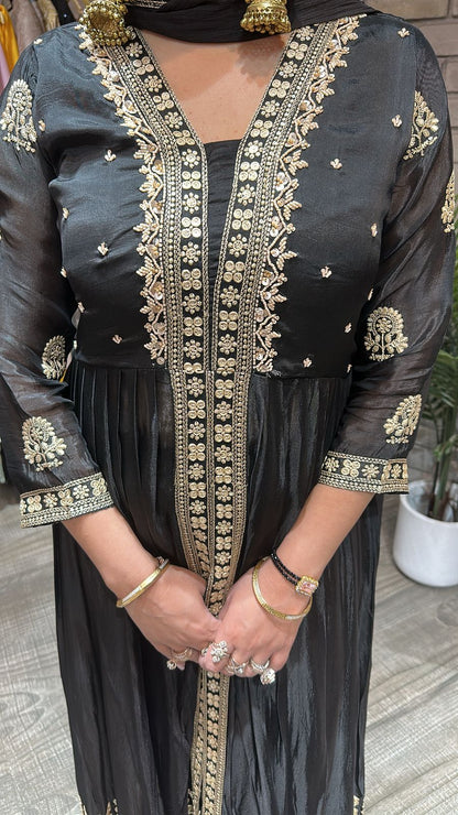 Fida Black front cut Anarkali Suit