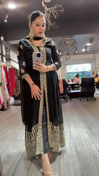 Fida Black front cut Anarkali Suit