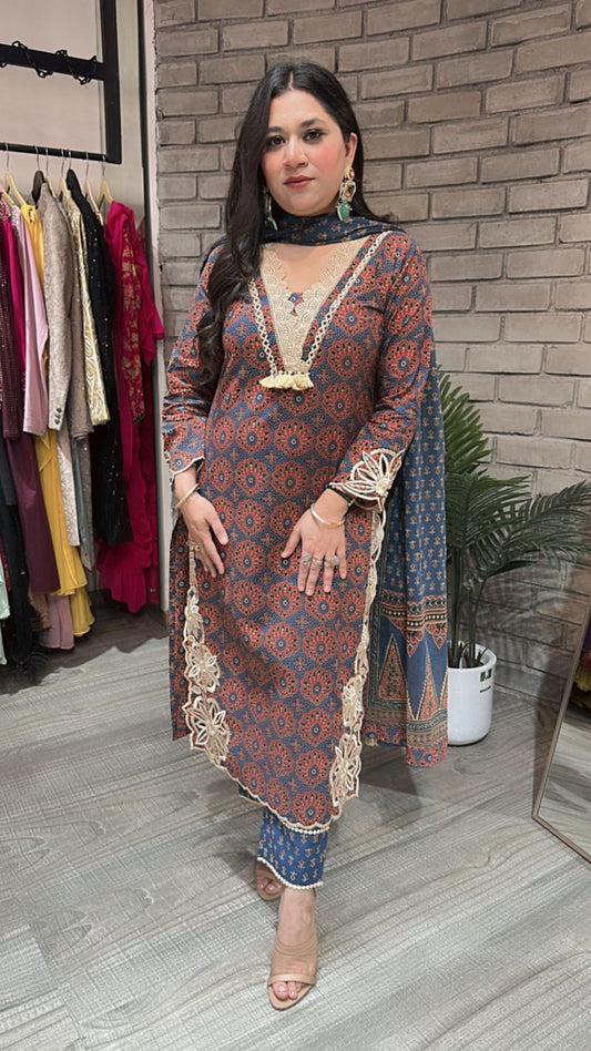Kedarnath Blue Red printed suit