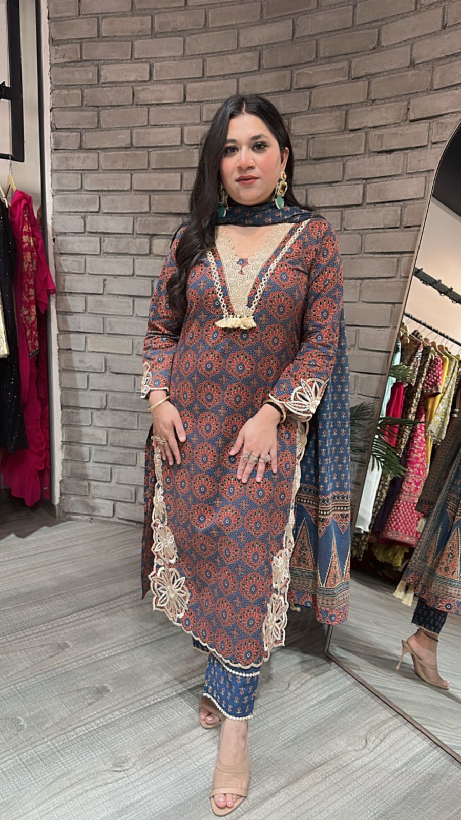 Kedarnath Blue Red printed suit