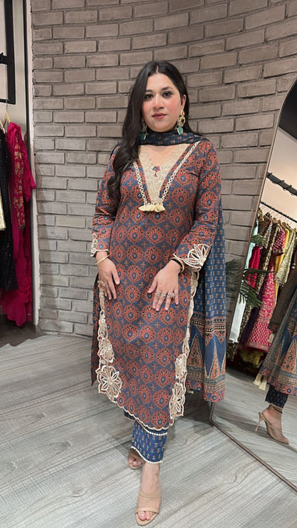 Kedarnath Blue Red printed suit