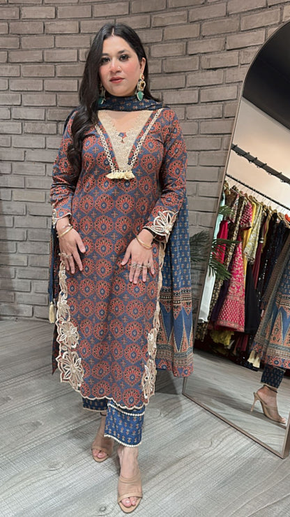Kedarnath Blue Red printed suit