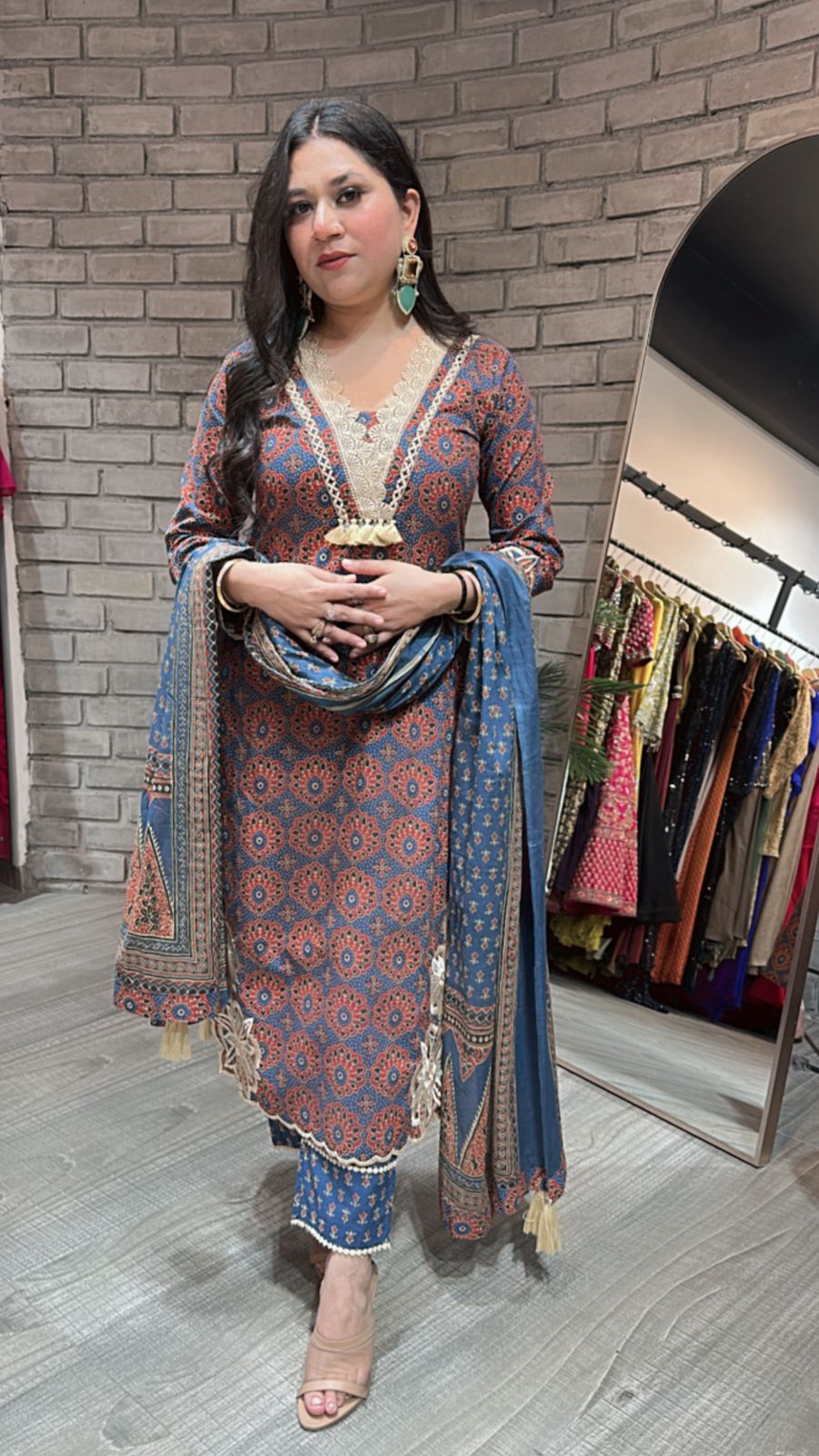 Kedarnath Blue Red printed suit