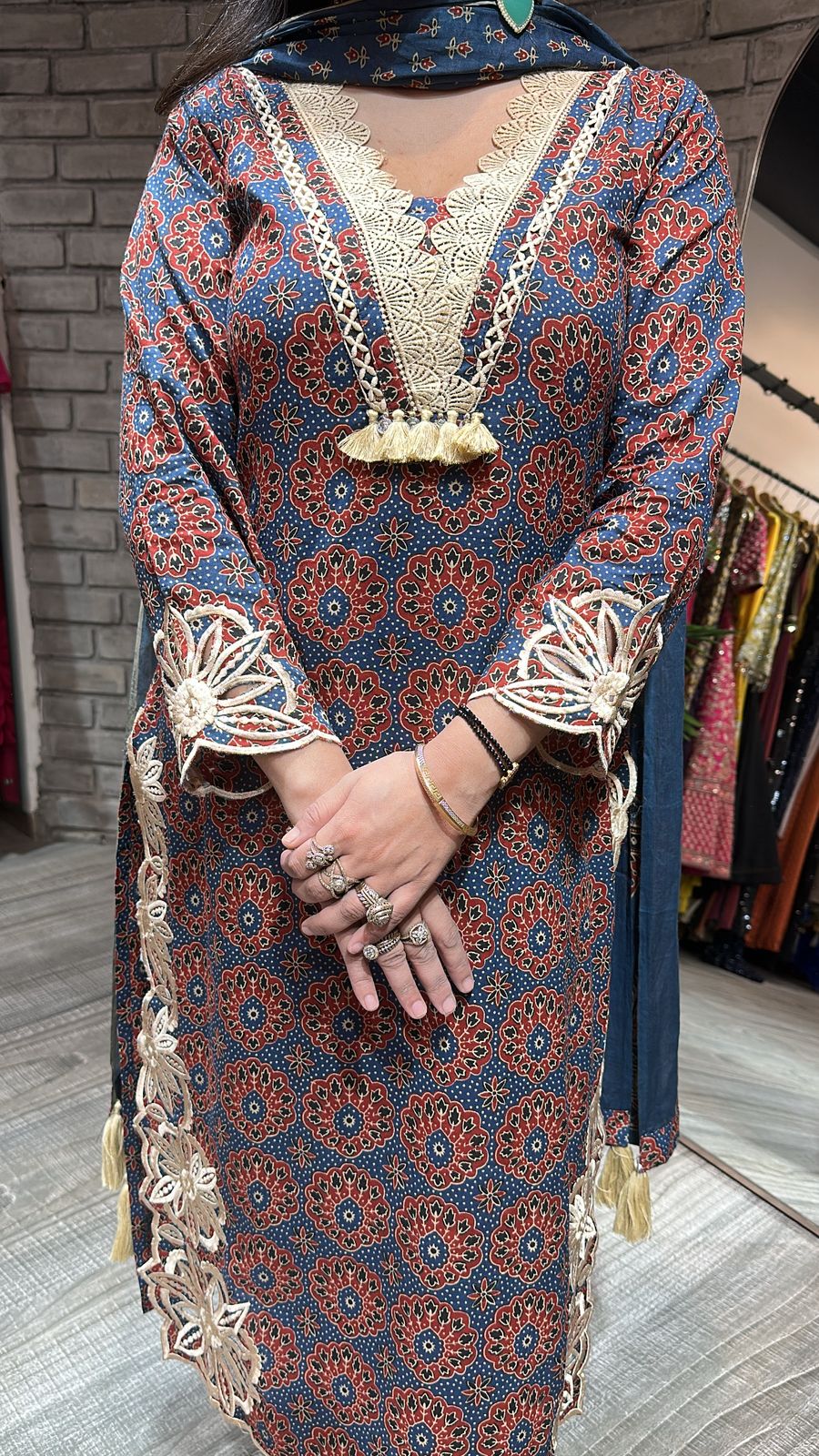 Kedarnath Blue Red printed suit