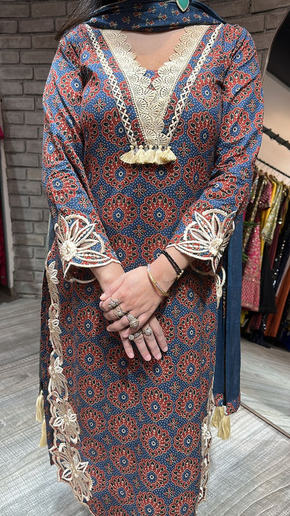 Kedarnath Blue Red printed suit