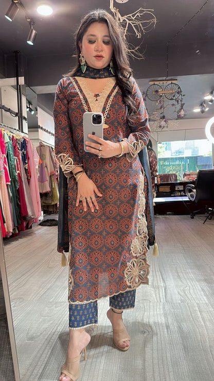 Kedarnath Blue Red printed suit