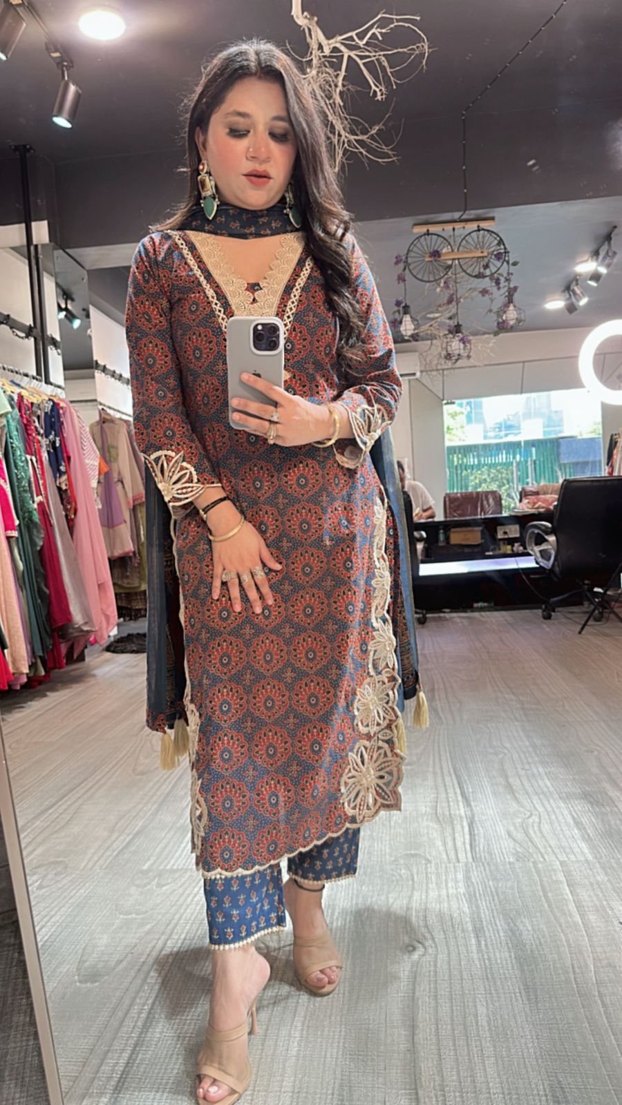 Kedarnath Blue Red printed suit