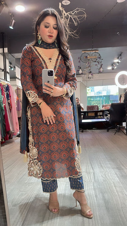 Kedarnath Blue Red printed suit