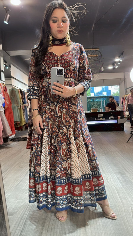 Udaipur Mahroon Digital Anarkali