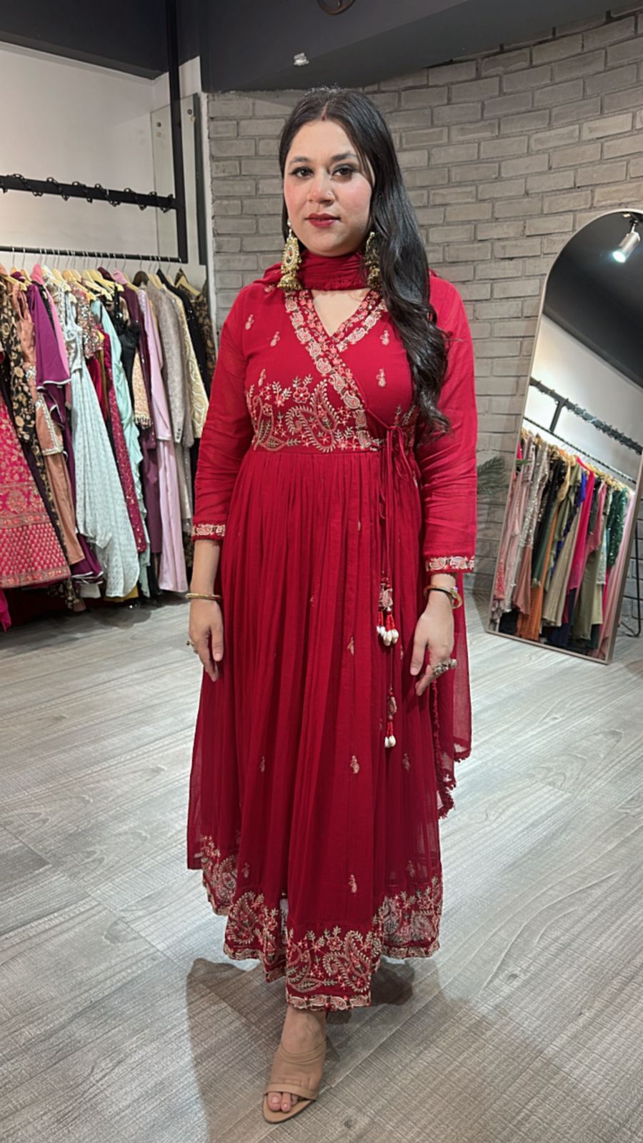 Scarlet Mul Mul Anarkali suit