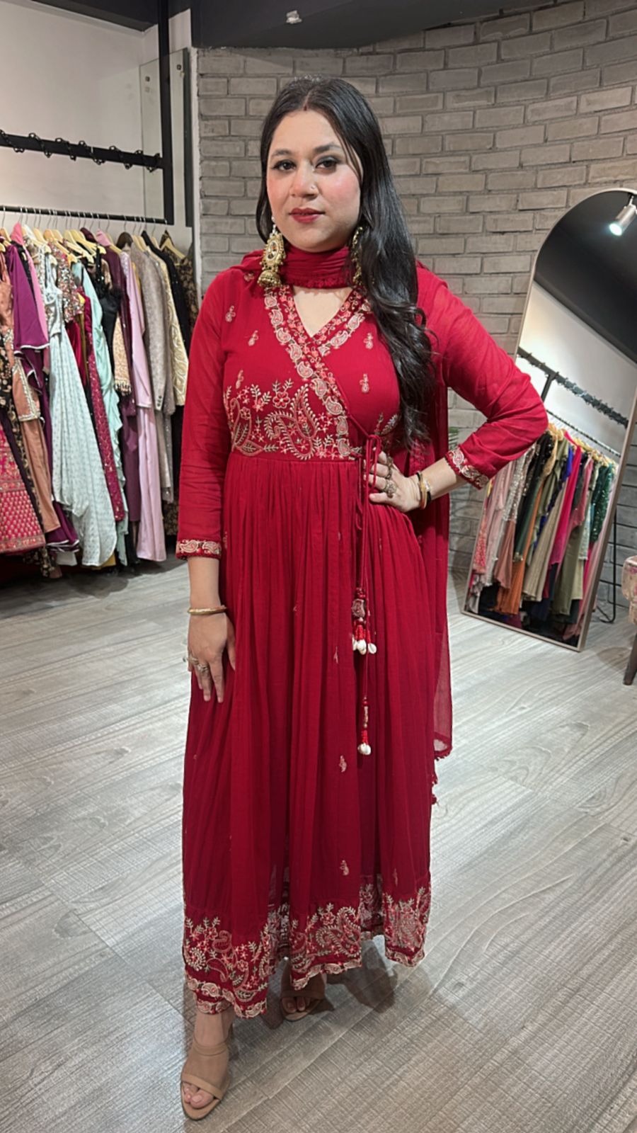 Scarlet Mul Mul Anarkali suit