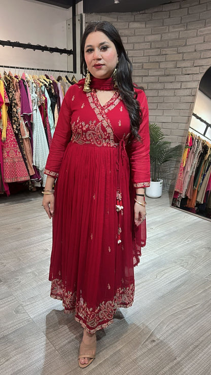 Scarlet Mul Mul Anarkali suit