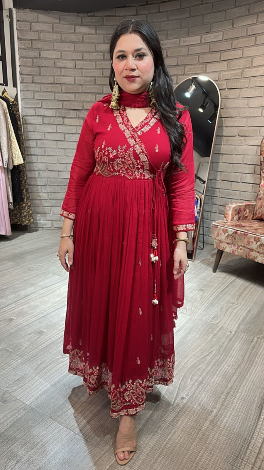 Scarlet Mul Mul Anarkali suit