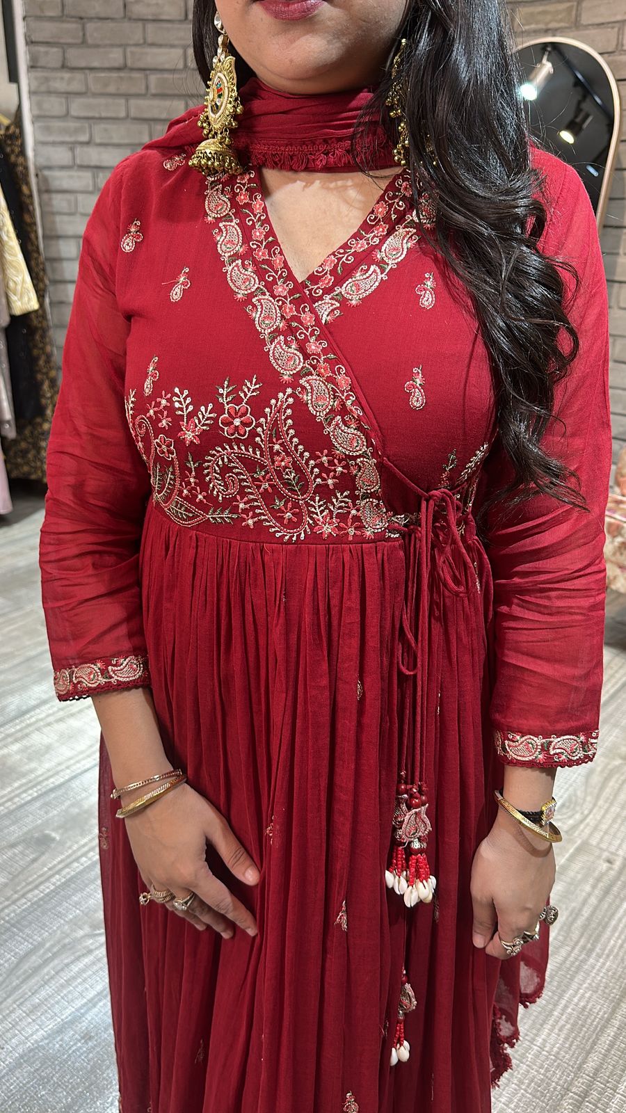Scarlet Mul Mul Anarkali suit