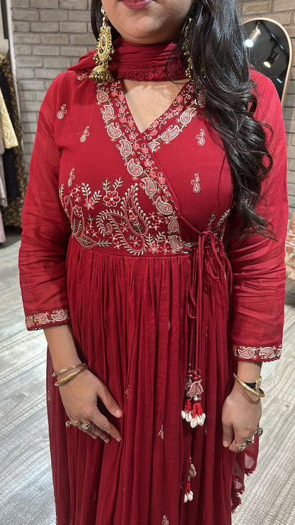 Scarlet Mul Mul Anarkali suit