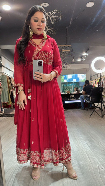 Scarlet Mul Mul Anarkali suit