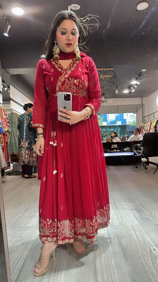 Scarlet Mul Mul Anarkali suit