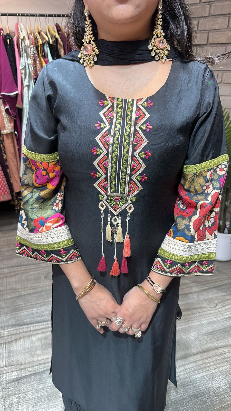 Sikkim Black Multi Embroidered suit