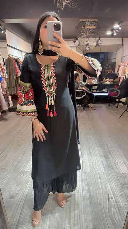 Sikkim Black Multi Embroidered suit