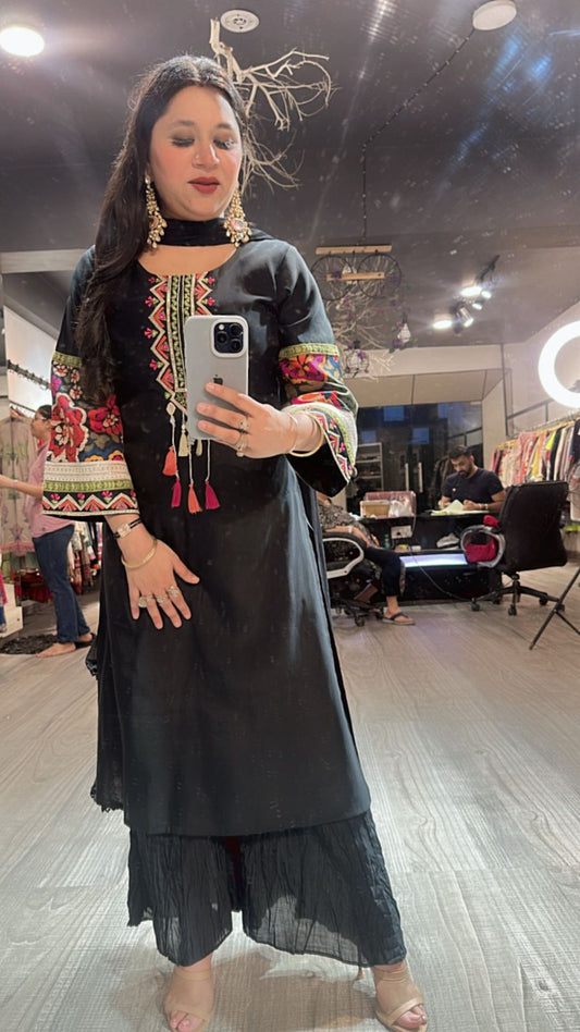 Sikkim Black Multi Embroidered suit