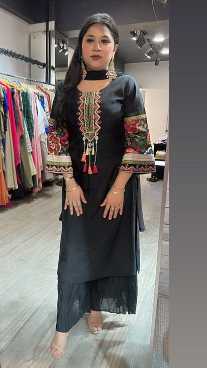 Sikkim Black Multi Embroidered suit