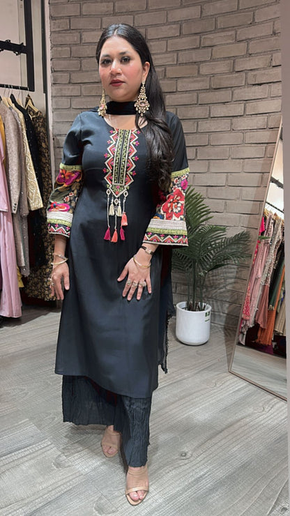 Sikkim Black Multi Embroidered suit