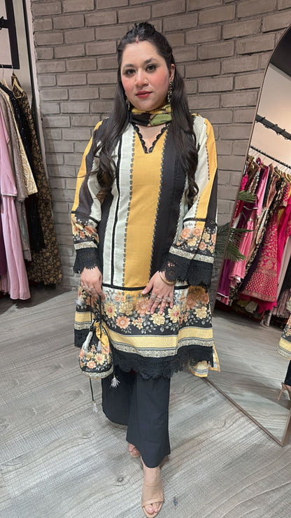 Reva Black Yellow peplum suit