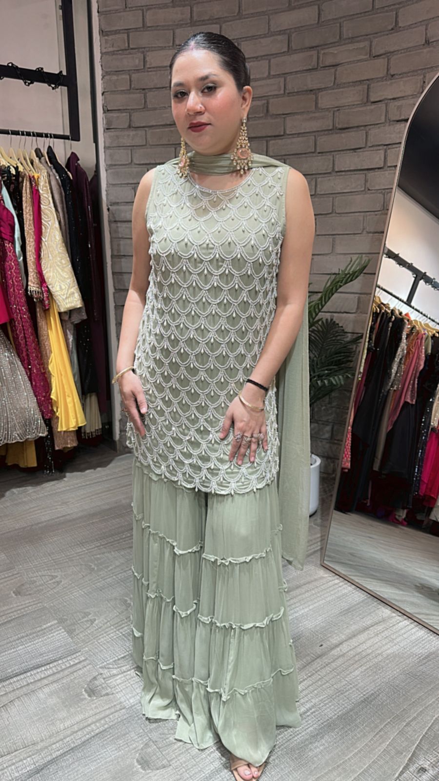 Kaju Katli pista pearl work suit