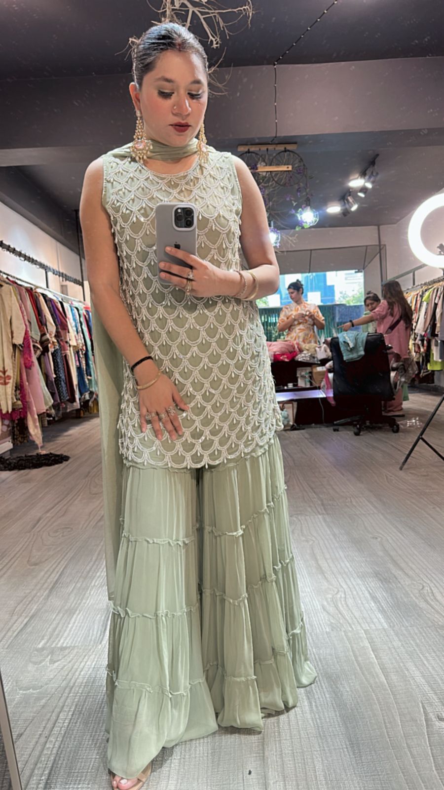 Kaju Katli pista pearl work suit