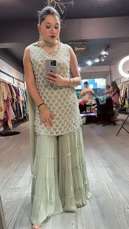 Kaju Katli pista pearl work suit