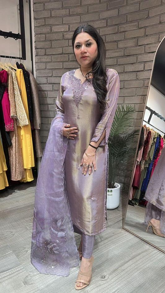 Gulzar Lavander Shimmer Suit