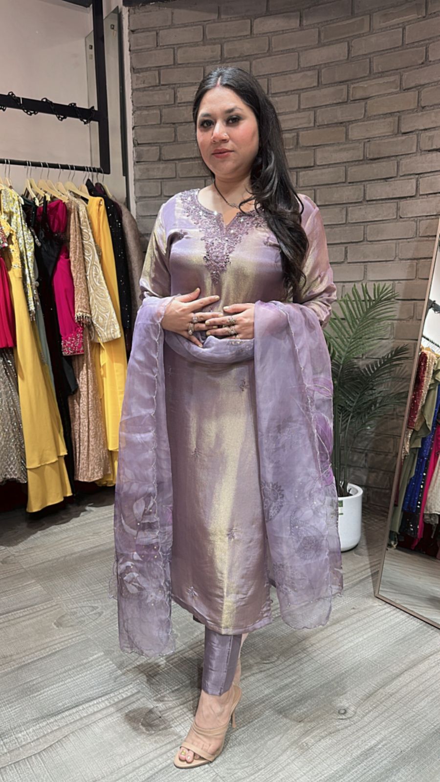 Gulzar Lavander Shimmer Suit