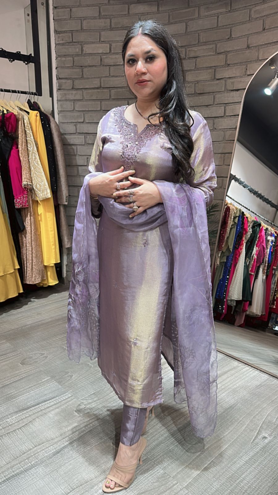 Gulzar Lavander Shimmer Suit
