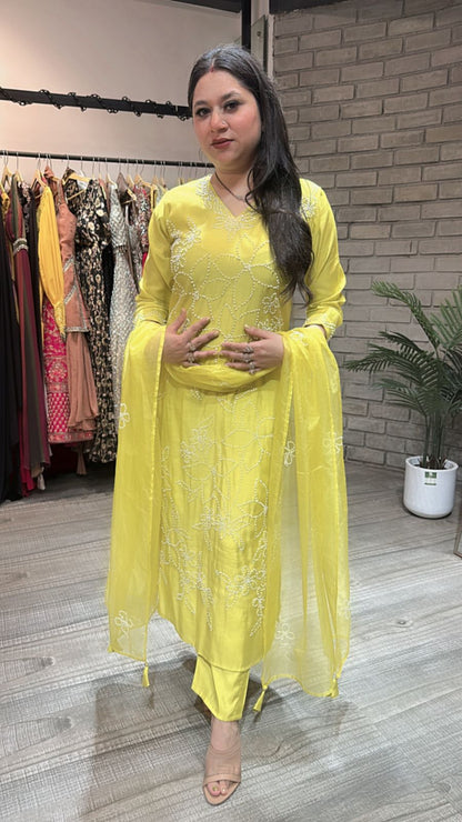 Bershka Lime Thread work Suit
