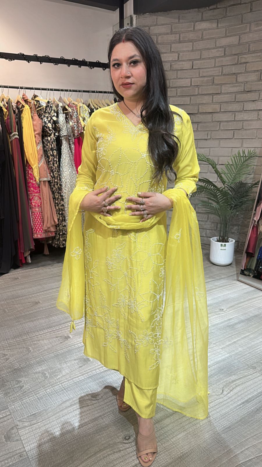 Bershka Lime Thread work Suit