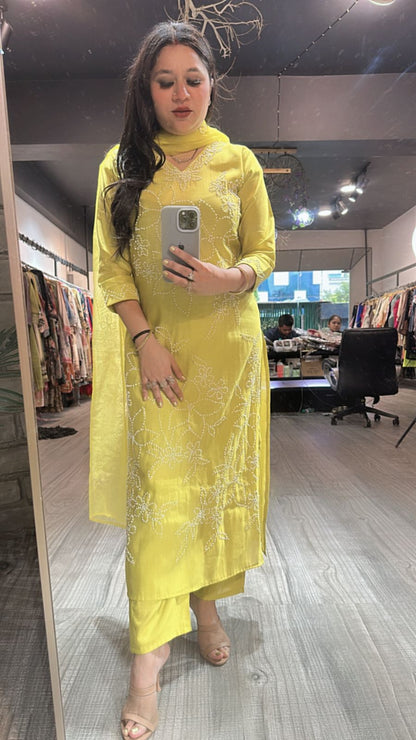 Bershka Lime Thread work Suit