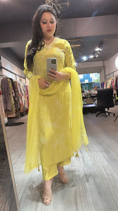 Bershka Lime Thread work Suit